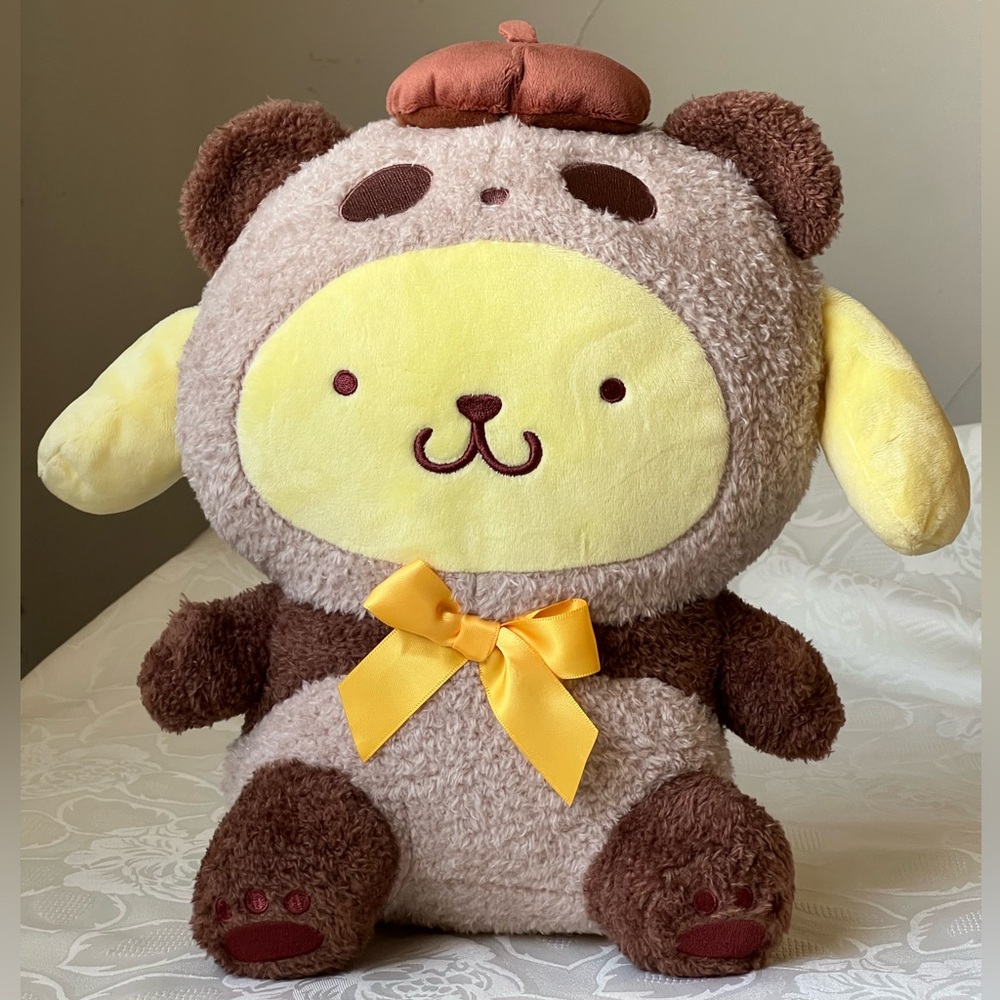 Sanrio Pompompurin in Brown Panda Costume Sitting RARE 10” Plush Kigurumi